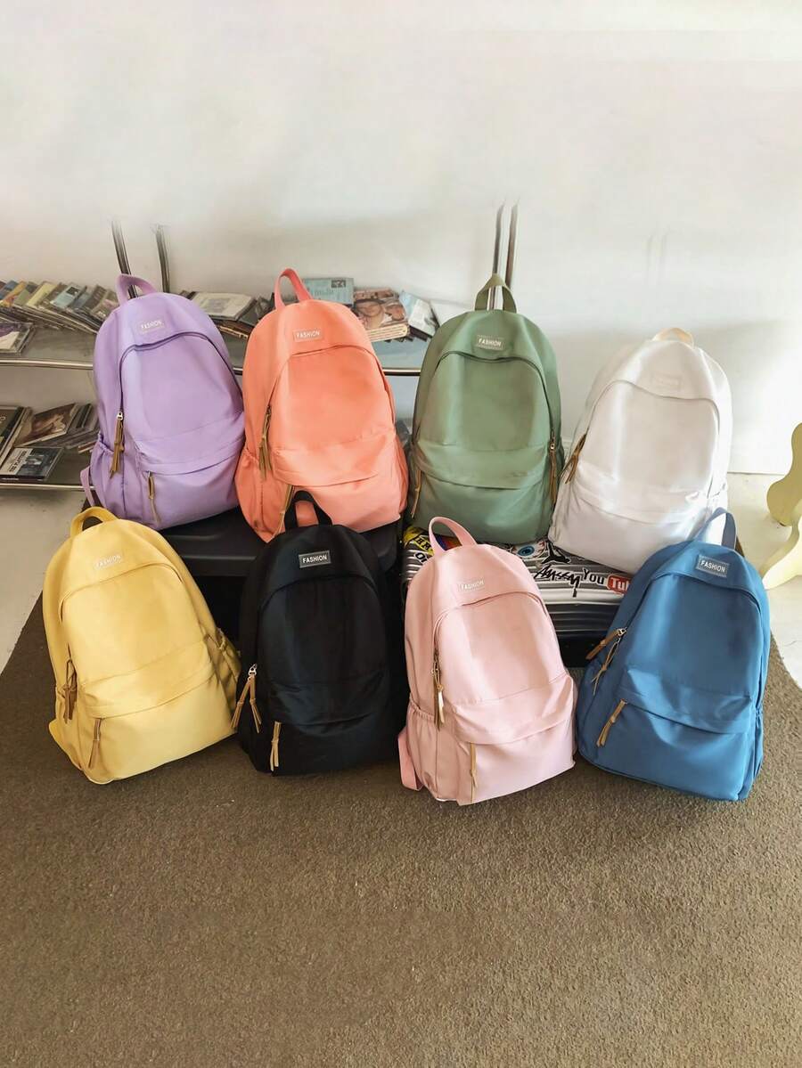 1 Cặp sách thông thường, phong cách tối giản, màu trơn, ba lô bằng nylon, ví có dây đeo có thể điều chỉnh, trọng lượng nhẹ, sức chứa lớn, ba lô đi học có khóa kéo cho bé gái & bé gái tuổi teen & bé trai & bé trai tuổi teen & cho trường học & trường trung học cơ sở & trường trung học phổ thông & ngoài trời & du lịch - màu đen - Xem 1