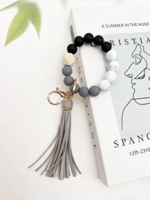 1pc Simple And Fashionable Marble Patterned Silicone Bead Tassel Keychain For Bag Or Key Anti-Loss Pendant, Perfect Gift For Friends And Moms Car Accessories Bag Charm School Cute Goth Y2k - Simplicity - View 16