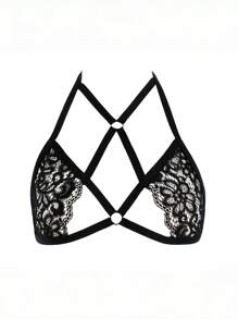 女士性感内衣，超弹力蕾丝文胸和内衣套装，一体式透明文胸系列，性感透视文胸，无衬里钢圈，蕾丝网布，无衬垫，超薄透明文胸万圣节元素派对风格角色扮演 - 黑色 - 查看 6