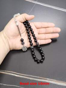 Tasbih Natural Black Agate With Zirconia Beads Bracelet   Gift Misbaha Islamic Accessorise Turkish Fashion Jewelry - 10mm X 33 Beads - View 3