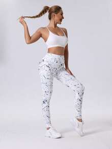 Quần tập yoga mùa hè cho nữ, Quần legging thể thao ngoài trời in sóng biển - trắng - Xem 5