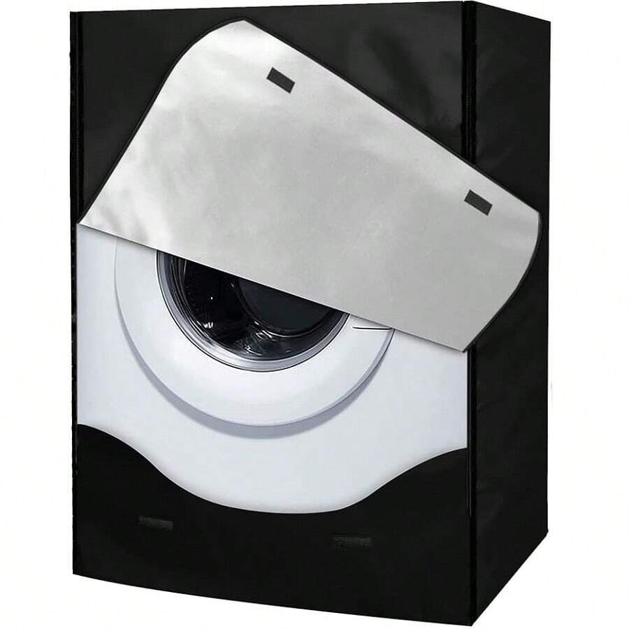 Cobertores para lavadora y secadora adecuados para lavadoras de carga frontal, cubierta superior protectora impermeable para lavadora para uso exterior - Negro - Ver 1