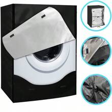 Cobertores para lavadora y secadora adecuados para lavadoras de carga frontal, cubierta superior protectora impermeable para lavadora para uso exterior - Negro - Ver 2