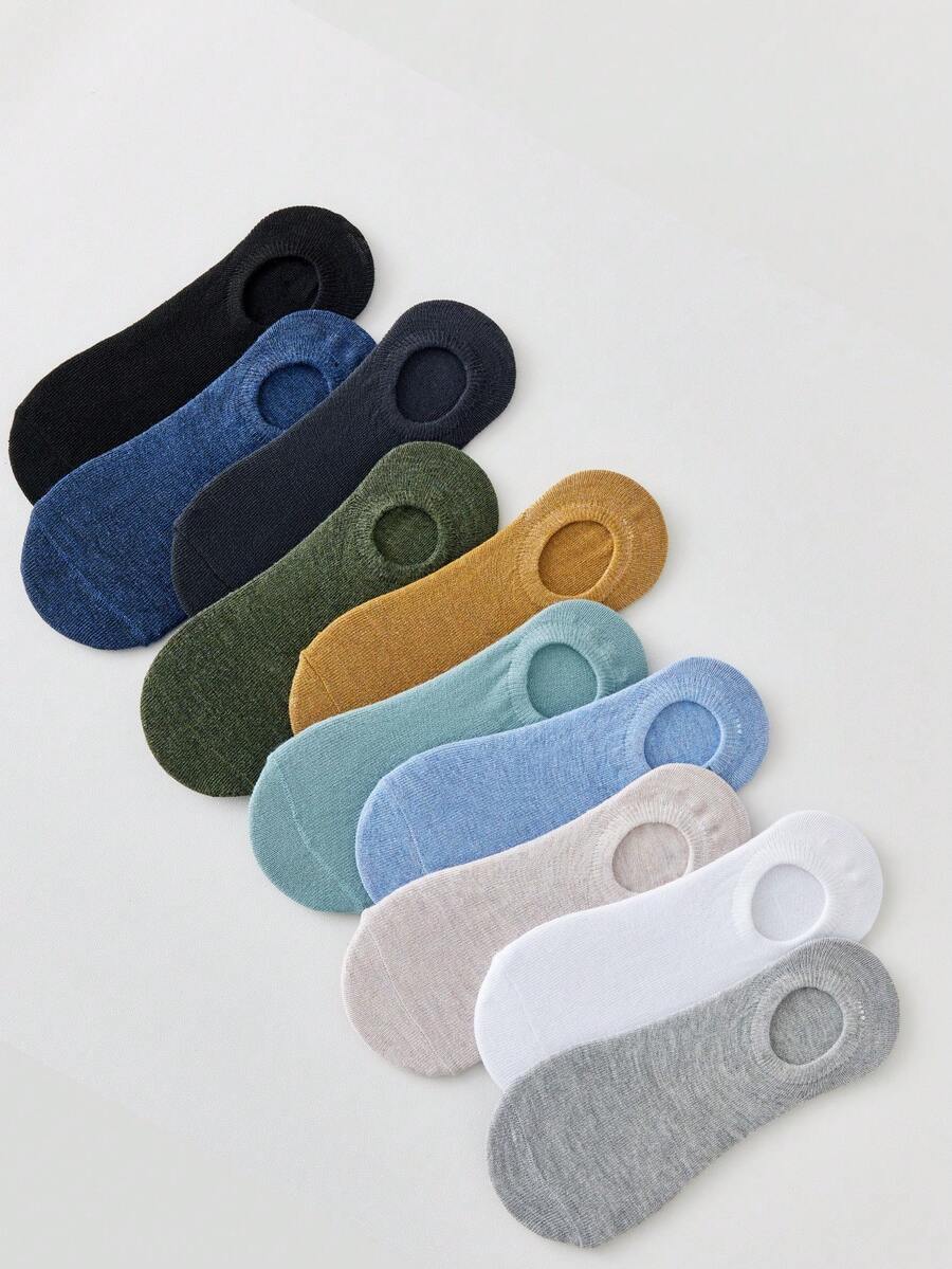 10 Pairs Men's Round Toe Ankle Socks, Suitable For Daily Wear - Multicolor - View 1