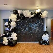 Kit de Arco de Balão em Preto e Branco, 140 peças de balões de látex preto e branco duráveis em tamanhos diferentes de 18, 12, 10 e 5 polegadas para decorações de festas de aniversário, aniversário de casamento, noivado e formatura. - Multicolorido - Visão 2