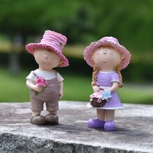 1入浪漫外部裝飾，紫色花卉女子和棕色武士男子樹脂裝飾品，情人節/婚禮/週年紀念日的完美禮物，美麗裝飾居家空間 - 紫色 - 查看 1