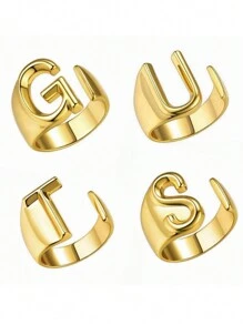 4 piezas/juego de anillos con temática de valentía, concepto de coraje, anillo abierto ajustable unisex, joyería de regalo de uso diario, dorado y plateado - VÍSCERAS - Ver 2