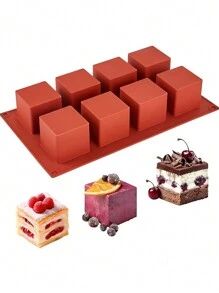 方形矽膠模，8個方格蛋糕烤模，用於制作法式甜點、巧克力、布朗尼、冰淇淋、松露和水果等食品，不粘滾模 - 巧克力棕 - 查看 1