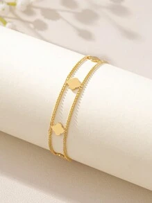 One Charm 简约奢华双层四叶草手链，设计时尚，复古小众高级幸运草手链，适合女性工作、社交、派对、度假、海滩、返校、毕业季、学生手链、送给老师的礼物情人节、妈妈、母亲、母亲节、礼物 - 金色 - 查看 3