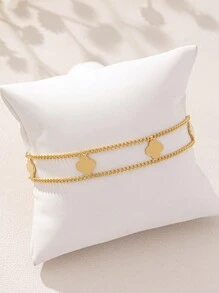 One Charm 简约奢华双层四叶草手链，设计时尚，复古小众高级幸运草手链，适合女性工作、社交、派对、度假、海滩、返校、毕业季、学生手链、送给老师的礼物情人节、妈妈、母亲、母亲节、礼物 - 金色 - 查看 4