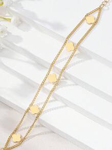 One Charm 简约奢华双层四叶草手链，设计时尚，复古小众高级幸运草手链，适合女性工作、社交、派对、度假、海滩、返校、毕业季、学生手链、送给老师的礼物情人节、妈妈、母亲、母亲节、礼物 - 金色 - 查看 2