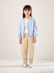 Annil Tween Girl Trousers Spring And Autumn Casual Versatile And Comfortable Cotton Woven Pants Apricot - Apricot - View 1