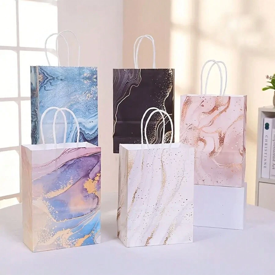 10pcs Marble Gift Bag - Perfect For Party Gifts And Decor - Marble Paper Bag - View 1