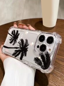 1入透明外殼黑色棕櫚樹TPU四角防摔手機殼，適用於蘋果14promax/13/14/15，細孔設計，適用於14pro/XSXR - 黑色 - 查看 4