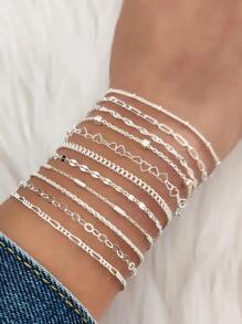 11pcs/Set Simple Fashion Silver Hollow Out Twisted Bangle Set Unisex Party Gift Daily Wear - 11pcs-5767002HB+5900502 - View 3