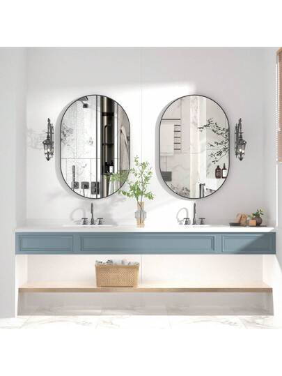 CASSIL Oval Mirror, 50 75 Cm, Bathroom Metal Frame Horizontal Or Vertical Suspension, Living Room, Bedroom, Entrance Makeup Spiegel (Black, Gold) view 4