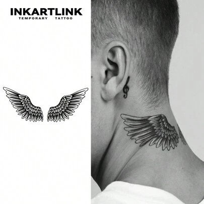  Tatuaje con tecnología revolucionaria INKARTLINK, tatuaje semipermanente con diseño de alas de ángel, tatuaje temporal duradero e impermeable con apariencia realista, a base de plantas e tinta mágica para realizar tatuajes de famosos, cantantes, raperos, atletas y cuello,tatuajes maquina para tatuar tatuajes falsos