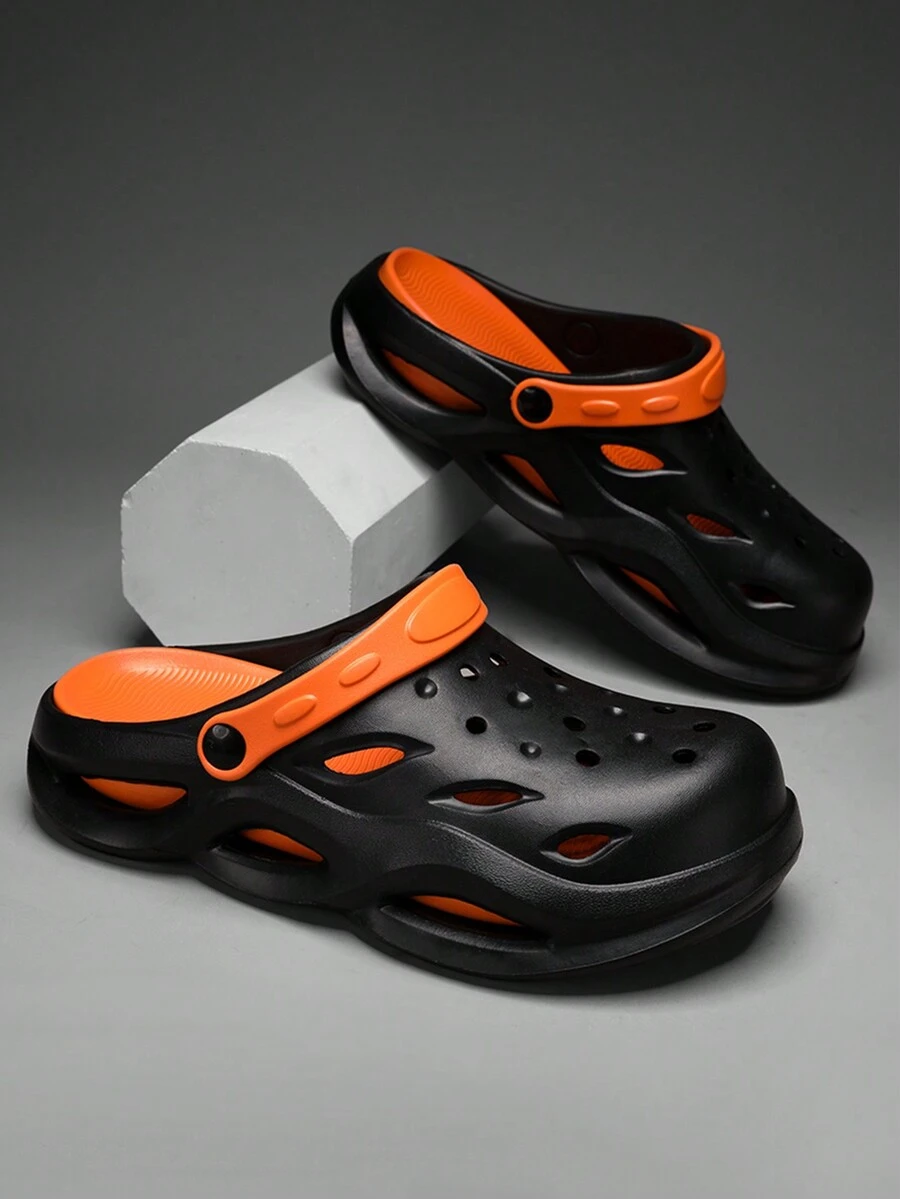 男式透氣露趾沙灘鞋，防滑厚底時尚戶外拖鞋，夏季新品 - 黑色 - 查看 1