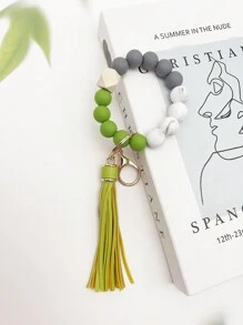 1pc Simple And Fashionable Marble Patterned Silicone Bead Tassel Keychain For Bag Or Key Anti-Loss Pendant, Perfect Gift For Friends And Moms Car Accessories Bag Charm School Cute Goth Y2k - Simplicity - View 15