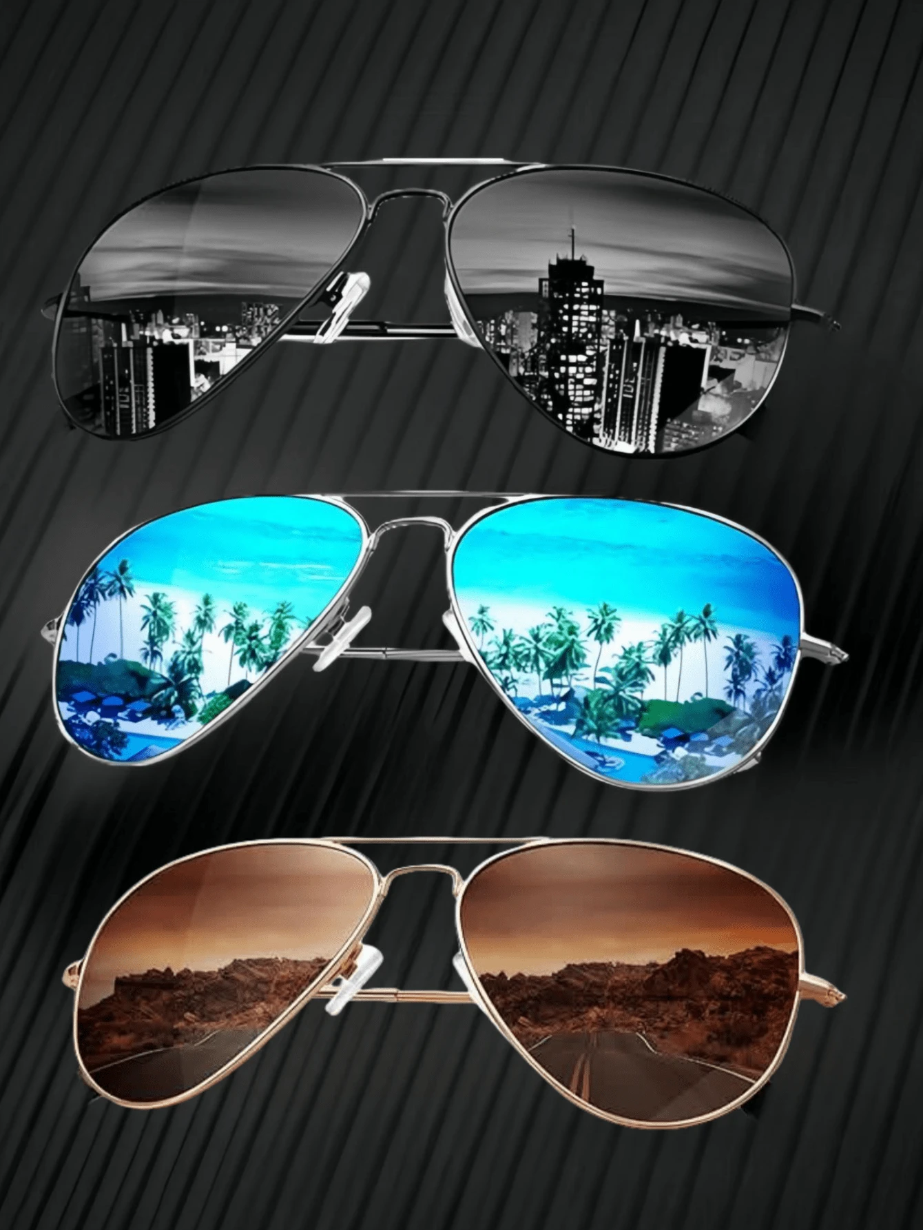 3pcs/Set Metallic Aviator Eyeglasses, Unisex Colorful Retro Fashion Eyewear