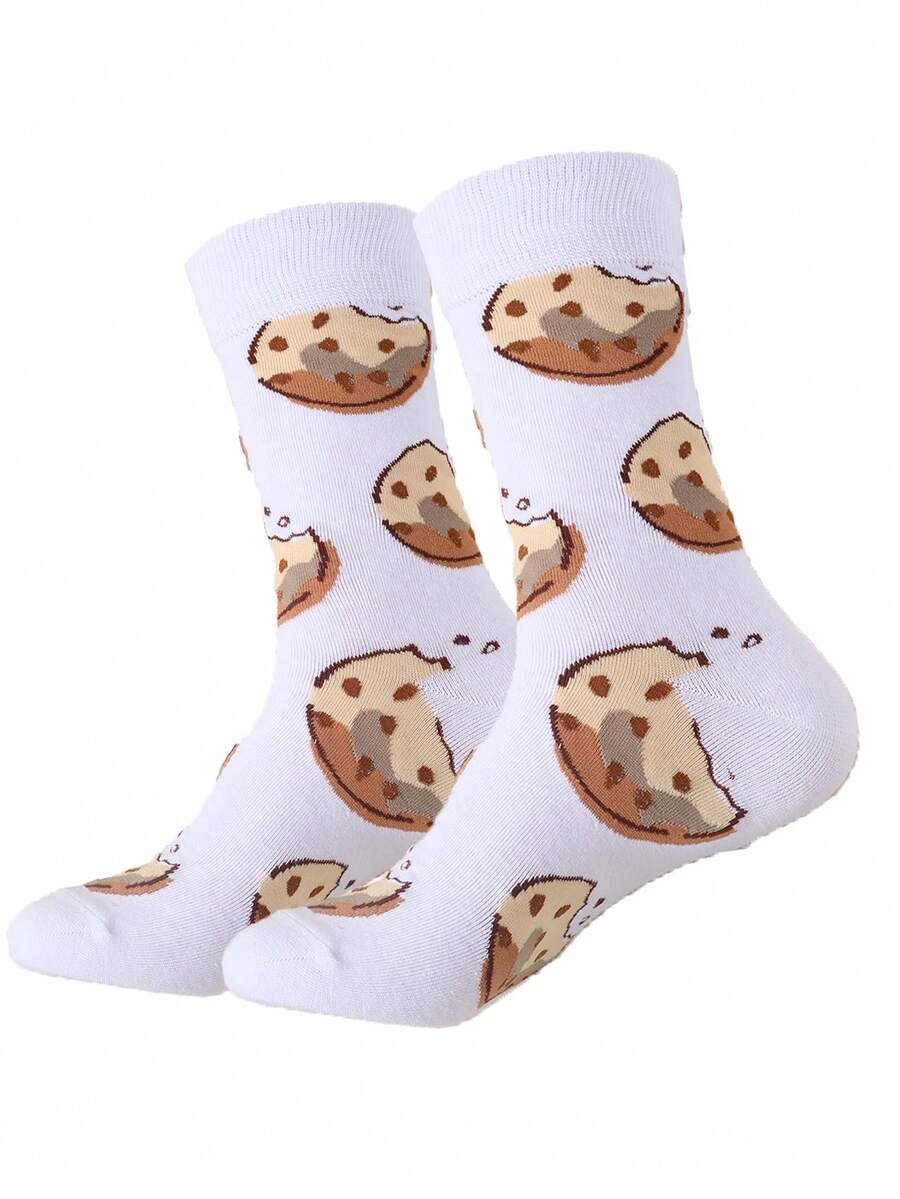 1對女性個性化吸汗透氣膝蓋袜，餅乾圖案中筒襪 - 彩色 - 查看 1