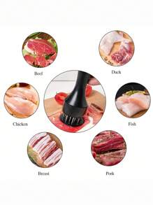 1pc Stainless Steel Meat Tenderizer Needle Beef Steak Tenderizer Tool, Stainless Steel Professional Meat Tenderizer, Meat Marinade Injector, Kitchen Meat Pounder, Must-Have Kitchen Gadget - Black - View 5