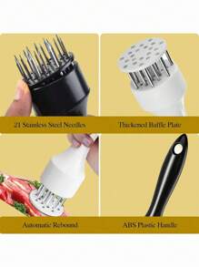 1pc Stainless Steel Meat Tenderizer Needle Beef Steak Tenderizer Tool, Stainless Steel Professional Meat Tenderizer, Meat Marinade Injector, Kitchen Meat Pounder, Must-Have Kitchen Gadget - Black - View 6