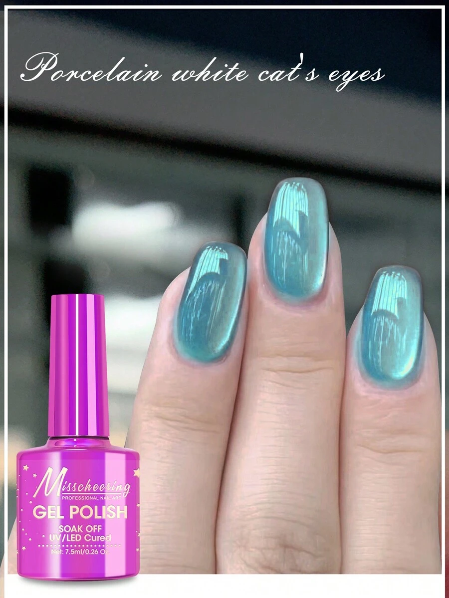 Misscheering 7.5ml 陶瓷白色月光貓眼光療甲油，透明又耐久，Y2K潮妝禮物給女性，LED/UV快乾甲凝膠