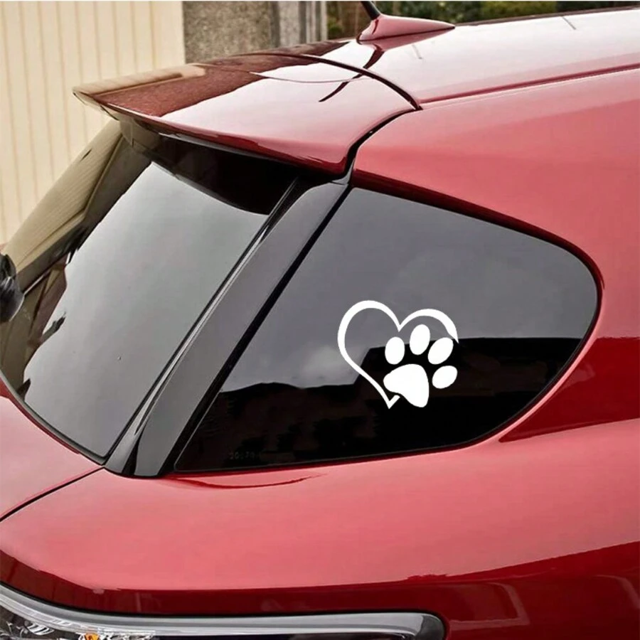 Anime-Inspired Glitter Heart Paw Decal - Durable, Self-Adhesive Car Window Sticker, Sparkling Cartoon Design - White - View 1