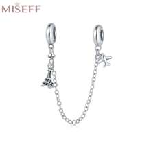 MISEFF 1 chiếc mặt dây chuyền bạc Sterling 925 hình máy bay và tháp Eiffel kèm nút chặn bằng silicon cho vòng tay charm nguyên bản tự làm trang sức thời trang cao cấp cho phụ nữ và bé gái - Bạc - Xem 1