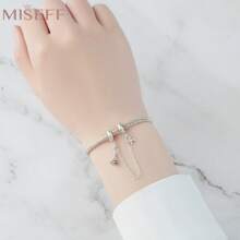 MISEFF 1 chiếc mặt dây chuyền bạc Sterling 925 hình máy bay và tháp Eiffel kèm nút chặn bằng silicon cho vòng tay charm nguyên bản tự làm trang sức thời trang cao cấp cho phụ nữ và bé gái - Bạc - Xem 2