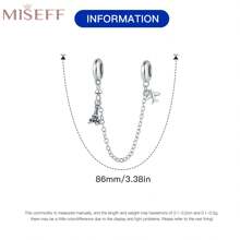 MISEFF 1 chiếc mặt dây chuyền bạc Sterling 925 hình máy bay và tháp Eiffel kèm nút chặn bằng silicon cho vòng tay charm nguyên bản tự làm trang sức thời trang cao cấp cho phụ nữ và bé gái - Bạc - Xem 4