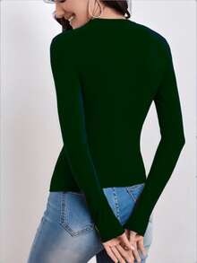 Fashion Adjustable Long Sleeve Basic Blouse - 水鴨藍 - 查看 2