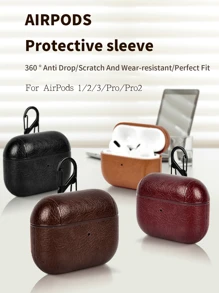 PU Leather Protective Case Compatible With 1/2/3, Pro 2, 4, Luxury Protective Case With Anti-Lost Buckle, Compatible With Apple Earphones (Black) - Black - View 6