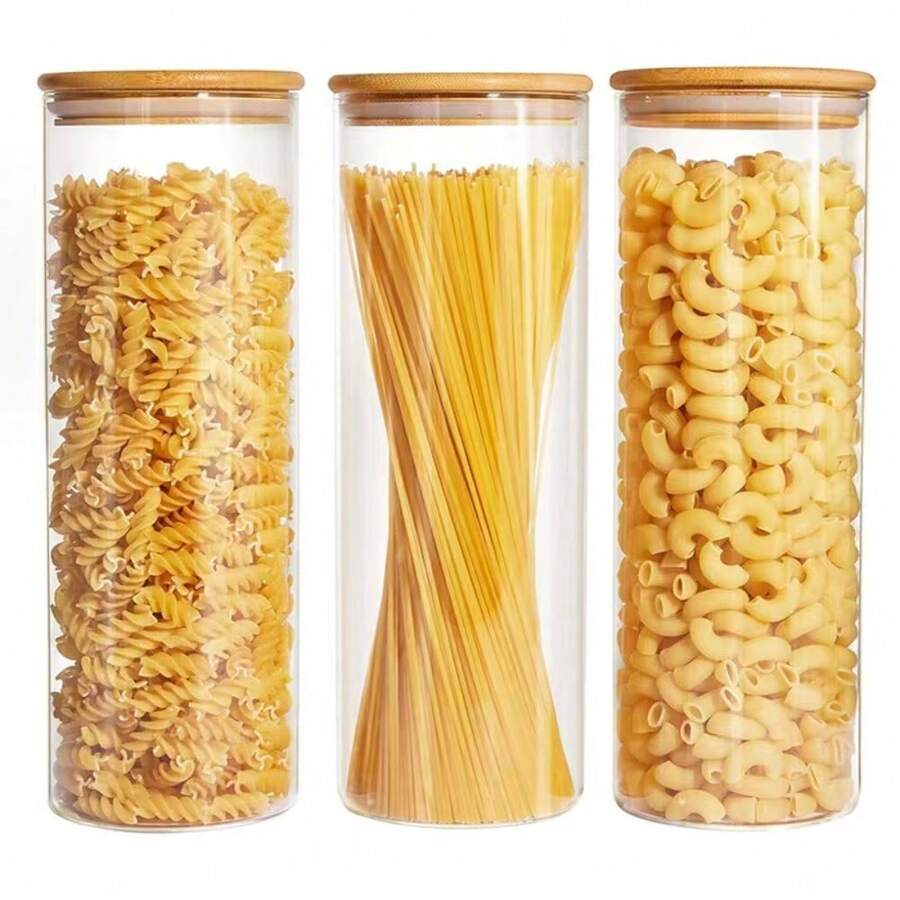1/2/3入組，2300ml高硼硅玻璃廚房儲物容器，80oz密封竹蓋儲存罐，適用於廚房麵條、堅果、麵粉、穀物、糖果、曲奇和燕麥等儲存 - 白色 - 查看 1