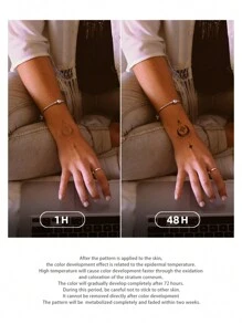 1pc Henna Star Moon Herbal Semi-Permanent Tattoo Sticker, Water-Resistant, Sweat-Resistant, Non-Reflective, Lasting 7-14 Days, Elegant Moon Design For Arms, Waist And Legs Of Women