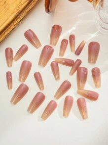 24 piezas de uñas postizas largas con gradientes de color rosa - Rosa Pálido - Ver 3