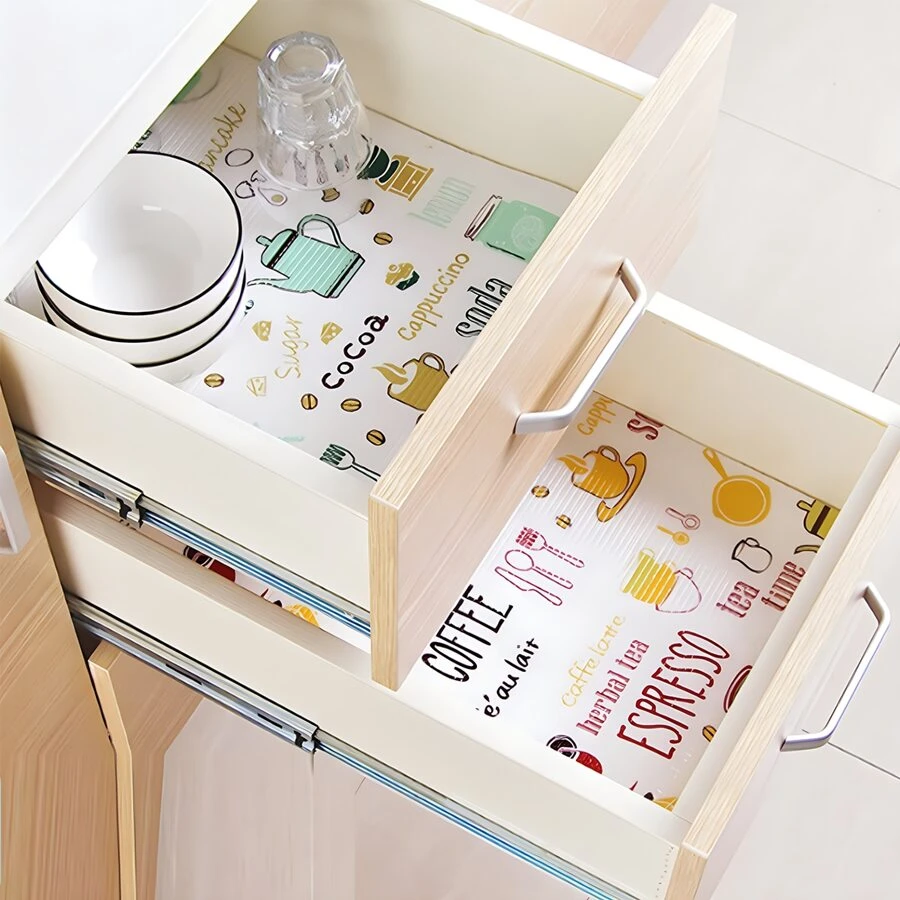 1 Roll Of PVC Printed Mat, Can Be Used To Cut Cabinet Lining With Non Adhesive Anti Slip Mat, Refrigerator Lining With Anti Slip Cabinet Lining With EVA Waterproof Cabinet Lining With Bathroom, Kitchen, And Pantry. - Blue and White - View 1
