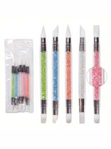 5 chiếc bút silicon hai đầu nghệ thuật làm móng nhiều màu, bút đầu gel nghệ thuật làm móng, que dập nổi sơn tĩnh điện, bút dập nổi, bút chấm, bút vẽ, bút chi tiết và bút vẽ móng tay. - Nhiều màu - Xem 7