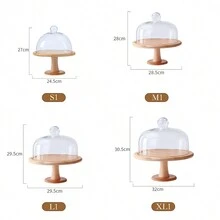 Luxury Grooved Wooden Raised Lid Tray With Cake Plate, Pastry Display Tray 1pc - Apricot - View 9