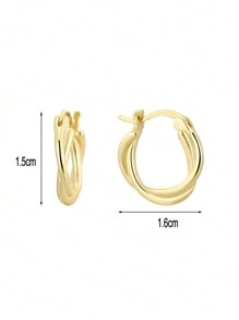 Artepollo 1 Pair 925 Sterling Silver Hypoallergenic Criss-Cross Hoop Earrings, Minimalist & Fashionable, Gift Box Packaging, Birthday Gift For Friends - Gold - View 4