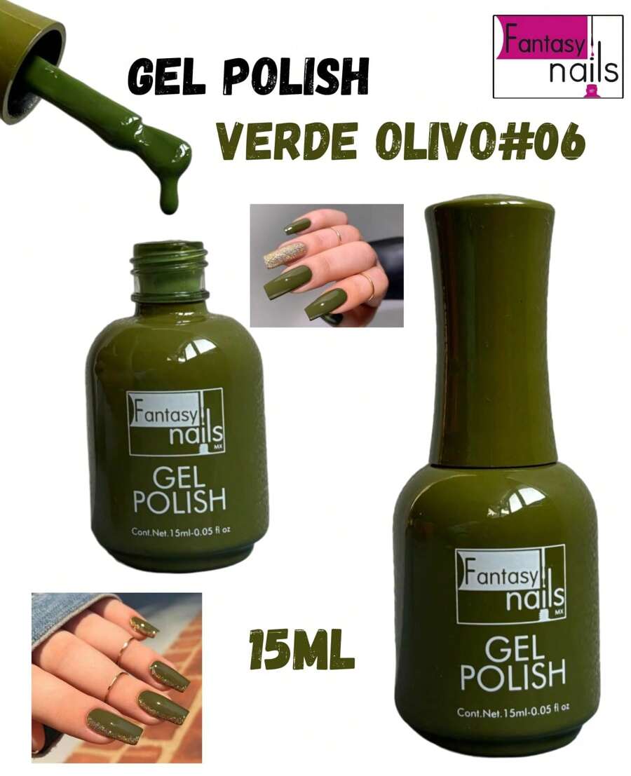 GEL POLISH VERDE OLIVO#06 SECADO EN LAMPARA GELISH - FANTASY NAILS 15 ML - Negro - Ver 1