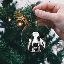 1入組亞克力圓形裝飾奶牛形狀可愛動物飾品，適用於家居裝飾、汽車掛飾、農舍客廳、臥室和戶外節慶裝飾 - 彩色 - 查看 1