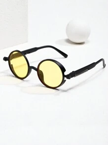 1pc Steampunk Spring Eyeglasses With Circular Frame, Retro Fashion Eyewear For Cosplay Party - Black - View 6