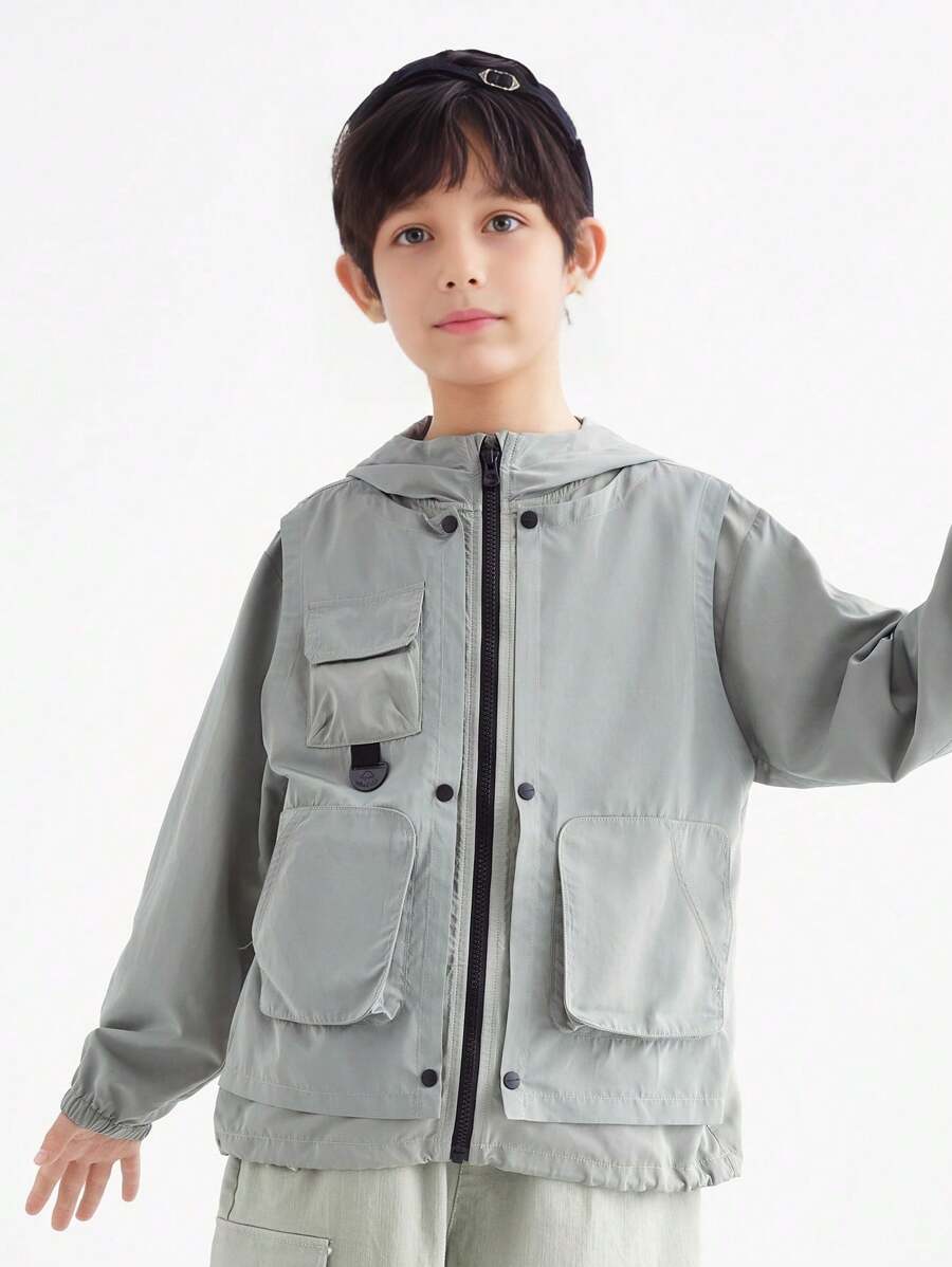 Annil Boys' Hooded Woven Jacket Coat, Olive Green