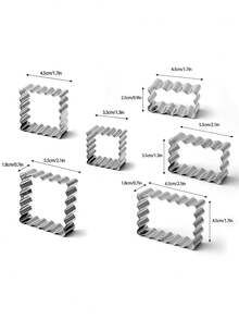 Juego de 3 piezas/6 piezas de cortadores de galletas cuadrados de acero inoxidable 430, molde rectangular de prensa para fondant para uso doméstico en horneado casero - Plateado - Ver 2