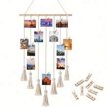 1pc Hanging Photo Display Macrame Wall Hanging Boho Room Home Office Decor Teen Girl Women Gift Picture Frame Holder Wall Art For Birthday Party Bedroom Dorm Gifts Graduation - Multicolor - View 4