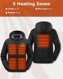 Venustas 12V Men's Dual-Control Heated Canvas Jacket With Battery, Winter Heated Work Jacket, Electirc Heated Hoodie Jacket - Black - View 2