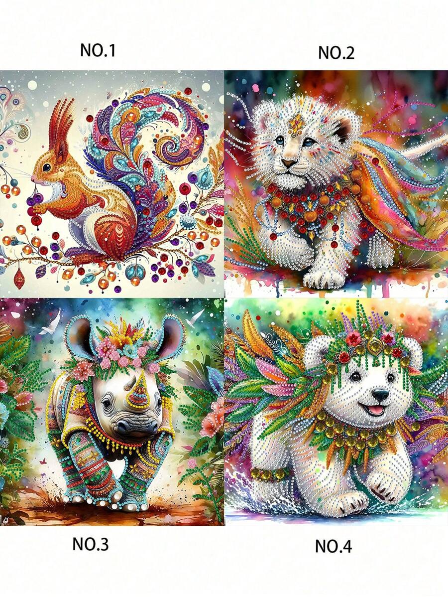 1pc 30*30cm/11.8*11.8in Frameless DIY 5D Asymmetrical Shape Diamond Painting Kit, Self-Designed Animal Pattern For Wall Decor, Ornament, Beginner & Adult Gift