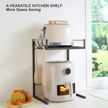 Air Fryer Shelf, Kitchen Countertop Organizer, 2 Layers Carbon Steel Material, Thick And Strong Load-Bearing Capacity, Easy To Clean, Movable, Suitable For Storing Rice Cooker, Electric Kettle, Toaster, Kitchen Storage Rack, White And Grey Colors Available - 1 Pack - View 9